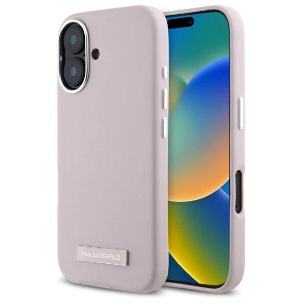 Husa MagSafe pentru Apple iPhone 16, Karl Lagerfeld, FW Metal Plate, Roz