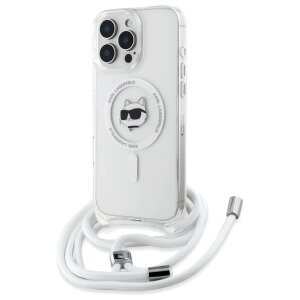 Husa MagSafe pentru Apple iPhone 16, Karl Lagerfeld, IML Crossbody Choupette's Head with Strap, Transparenta