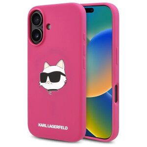 Husa MagSafe pentru Apple iPhone 16, Karl Lagerfeld, Silicone Choupette's Head, Fucsia