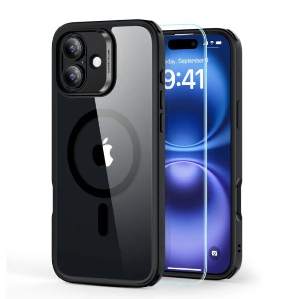 Husa MagSafe pentru Apple iPhone 16 Plus, ESR, Classic Hybrid with Screen Protector, Neagra Transparenta
