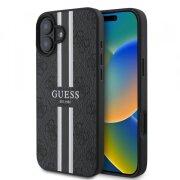 Husa MagSafe pentru Apple iPhone 16 Plus, Guess, 4G Printed Stripes, Neagra