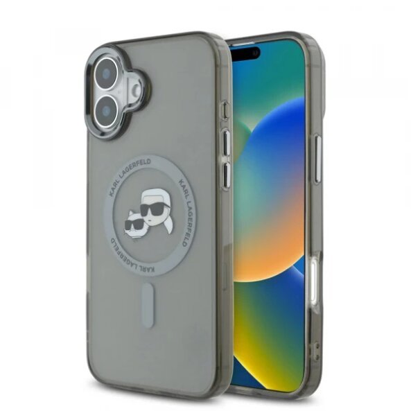 Husa MagSafe pentru Apple iPhone 16 Plus, Karl Lagerfeld, IML Metal Karl &amp; Choupette's Heads, Neagra