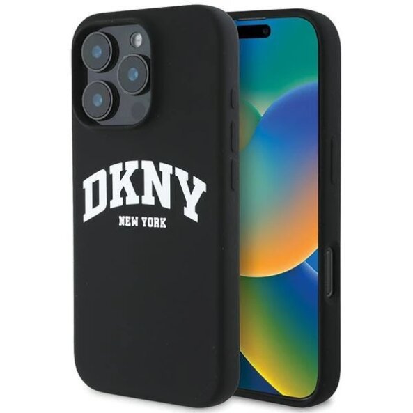 Husa MagSafe pentru Apple iPhone 16 Pro, DKNY, White Printed Logo, Neagra