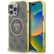 Husa MagSafe pentru Apple iPhone 16 Pro, Guess, IML Glitter 4G Circle Triangle, Maro