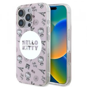 Husa MagSafe pentru Apple iPhone 16 Pro, Hello Kitty, IML All Over Paris, Roz