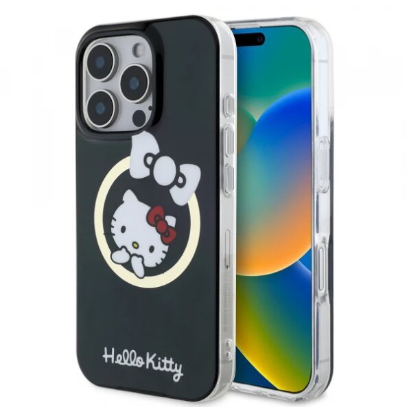 Husa MagSafe pentru Apple iPhone 16 Pro, Hello Kitty, IML Fun Bow, Neagra