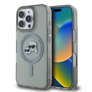 Husa MagSafe pentru Apple iPhone 16 Pro, Karl Lagerfeld, IML Metal Karl &amp; Choupette's Heads, Neagra