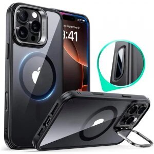 Husa MagSafe pentru Apple iPhone 16 Pro Max, ESR, Classic Hybrid Kickstand Slide, Neagra Transparenta