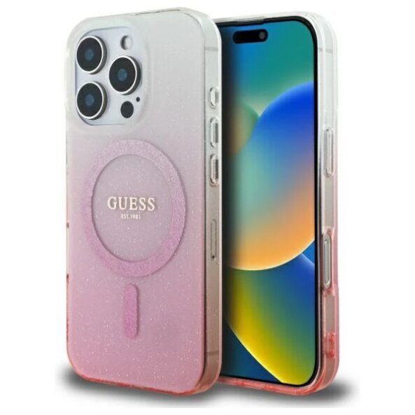 Husa MagSafe pentru Apple iPhone 16 Pro Max, Guess, IML Glitter Gradient, Roz