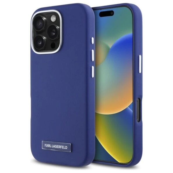 Husa MagSafe pentru Apple iPhone 16 Pro Max, Karl Lagerfeld, FW Metal Plate, Albastra