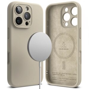 Husa MagSafe pentru Apple iPhone 16 Pro Max, Ringke, Silicone, Crem