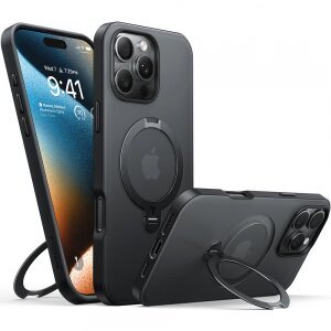 Husa MagSafe pentru Apple iPhone 16 Pro Max, Torras, Ostand Spin, Neagra