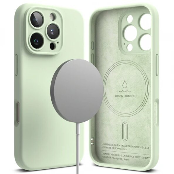 Husa MagSafe pentru Apple iPhone 16 Pro, Ringke, Silicone, Verde Deschis