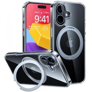 Husa MagSafe pentru Apple iPhone 16, Torras, Ostand Pro, Transparenta