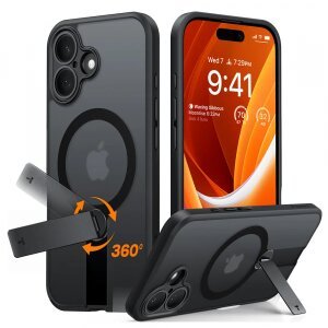 Husa MagSafe pentru Apple iPhone 16, Torras, Pstand Spin, Neagra