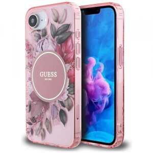 Husa MagSafe pentru Apple iPhone 16e, Guess, IML Flowers, Roz