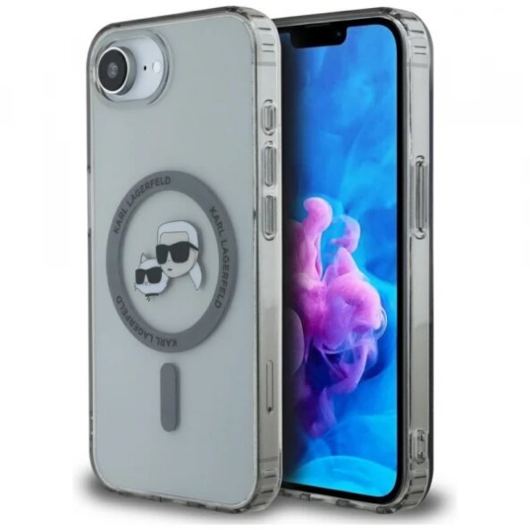 Husa MagSafe pentru Apple iPhone 16e, Karl Lagerfeld, IML Metal Karl &amp; Choupette's Heads, Neagra