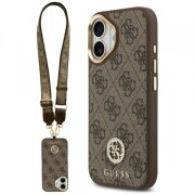 Husa MagSafe pentru Apple iPhone 17, Guess, 4G Strass Logo with Big Strap, Maro