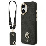 Husa MagSafe pentru Apple iPhone 17, Guess, 4G Strass Logo with Big Strap, Neagra