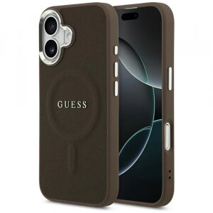 Husa MagSafe pentru Apple iPhone 17, Guess, Classic Logo, Maro