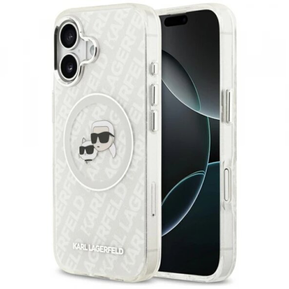 Husa MagSafe pentru Apple iPhone 17, Karl Lagerfeld, IML Glitter Karl &amp; Choupette`s Heads, Gri
