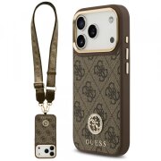 Husa MagSafe pentru Apple iPhone 17 Pro, Guess, 4G Strass Logo with Big Strap, Maro