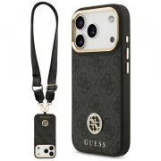 Husa MagSafe pentru Apple iPhone 17 Pro, Guess, 4G Strass Logo with Big Strap, Neagra