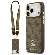 Husa MagSafe pentru Apple iPhone 17 Pro Max, Guess, 4G Strass Logo with Big Strap, Maro