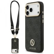 Husa MagSafe pentru Apple iPhone 17 Pro Max, Guess, 4G Strass Logo with Big Strap, Neagra