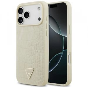 Husa MagSafe pentru Apple iPhone 17 Pro Max, Guess, Croco Triangle Logo, Aurie