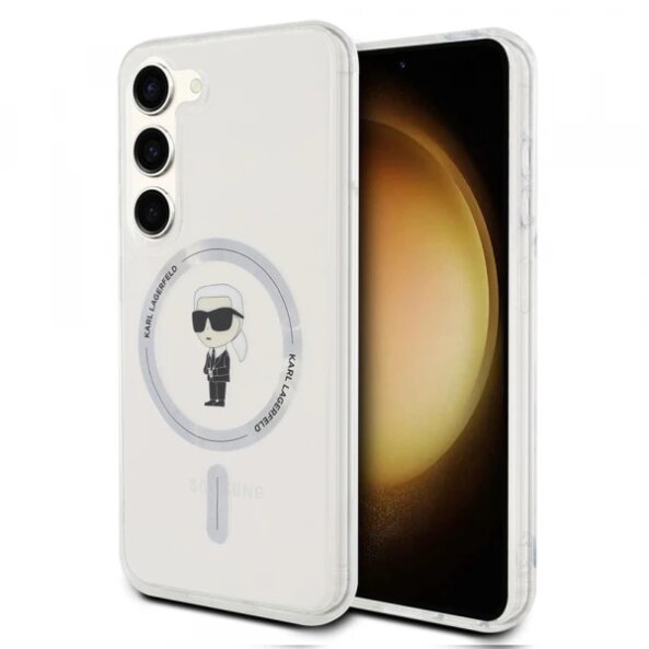 Husa MagSafe pentru Samsung Galaxy S23 S911, Karl Lagerfeld, IML Ikonik Karl, Transparenta