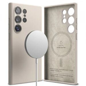 Husa MagSafe pentru Samsung Galaxy S24 Ultra S928, Ringke, Silicone, Crem