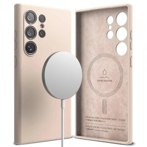 Husa MagSafe pentru Samsung Galaxy S24 Ultra S928, Ringke, Silicone, Roz