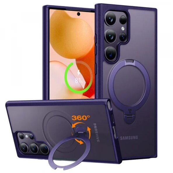 Husa MagSafe pentru Samsung Galaxy S24 Ultra S928, Torras, Ostand Spin, Mov