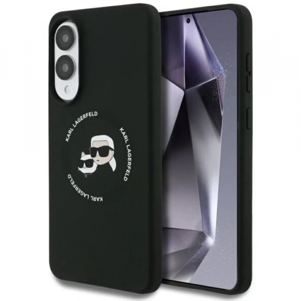 Husa MagSafe pentru Samsung Galaxy S25 Edge S937, Karl Lagerfeld, Silicone Double Heads, Neagra