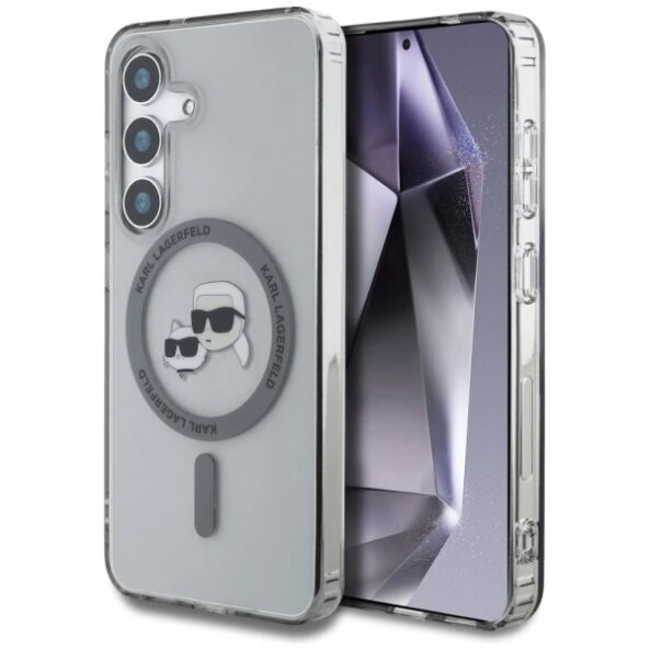 Husa MagSafe pentru Samsung Galaxy S25 S931, Karl Lagerfeld, IML Metal Karl &amp; Choupette's Heads, Neagra