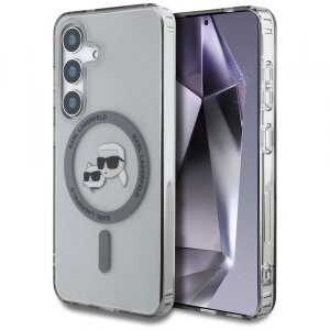 Husa MagSafe pentru Samsung Galaxy S25+ S936, Karl Lagerfeld, IML Metal Karl &amp; Choupette's Heads, Neagra