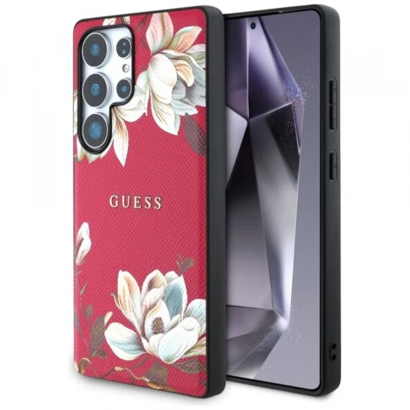 Husa MagSafe pentru Samsung Galaxy S25 Ultra S938, Guess, Grained Flowers, Fucsia