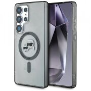 Husa MagSafe pentru Samsung Galaxy S25 Ultra S938, Karl Lagerfeld, IML Metal Karl &amp; Choupette's Heads, Neagra