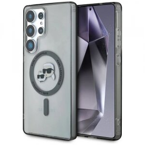 Husa MagSafe pentru Samsung Galaxy S25 Ultra S938, Karl Lagerfeld, IML Metal Karl &amp; Choupette's Heads, Neagra