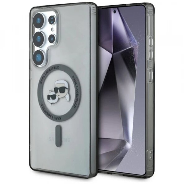 Husa MagSafe pentru Samsung Galaxy S25 Ultra S938, Karl Lagerfeld, IML Metal Karl &amp; Choupette's Heads, Neagra