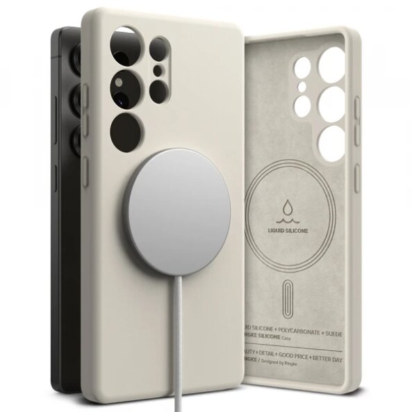 Husa MagSafe pentru Samsung Galaxy S25 Ultra S938, Ringke, Silicone, Crem