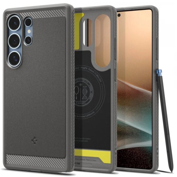 Husa MagSafe pentru Samsung Galaxy S25 Ultra S938, Spigen, Rugged Armor, Gri