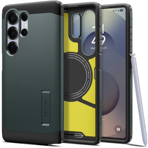 Husa MagSafe pentru Samsung Galaxy S25 Ultra S938, Spigen, Tough Armor, Verde