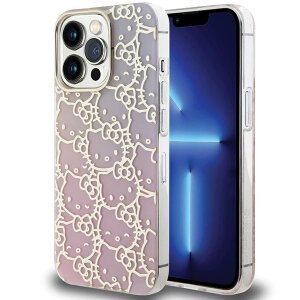 Husa pentru Apple iPhone 13 Pro, Hello Kitty, IML Gradient Electrop Crowded Kitty Head, Roz