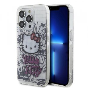 Husa pentru Apple iPhone 13 Pro, Hello Kitty, IML Kitty On Bricks Graffiti, Alba