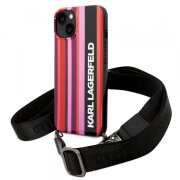 Husa pentru Apple iPhone 14, Karl Lagerfeld, Color Stripes with Strap, Roz