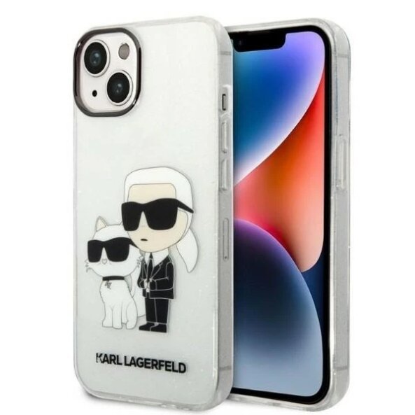 Husa pentru Apple iPhone 14 Plus, Karl Lagerfeld, Glitter Karl &amp; Choupette, Transparenta