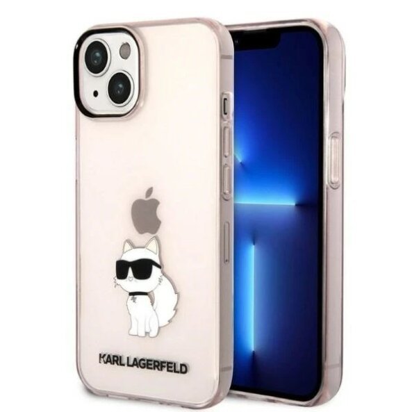 Husa pentru Apple iPhone 14 Plus, Karl Lagerfeld, Ikonik Choupette, Roz