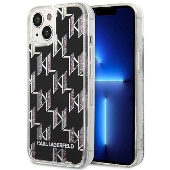 Husa pentru Apple iPhone 14 Plus, Karl Lagerfeld, Liquid Glitter Monogram, Neagra